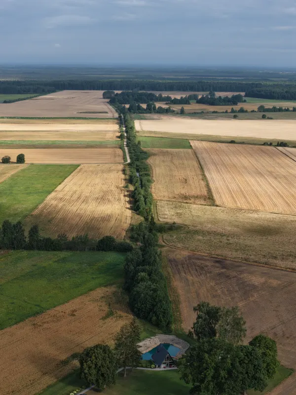 The farmland around the cabin from the air